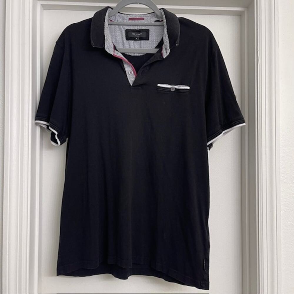 Ted Baker Men's Short Sleeve Pocket Polo Black Casual Preppy Sz 6 (2XL)